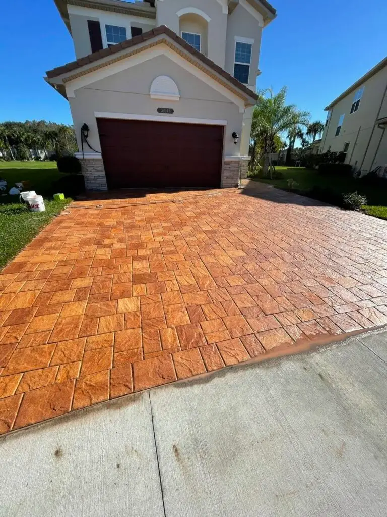 Brick pavers after cleaning, re-sanding and sealing