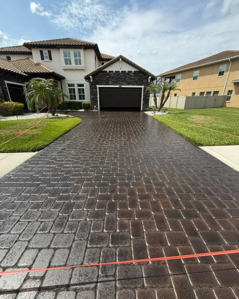 Brick pavers after cleaning, re-sanding and sealing
